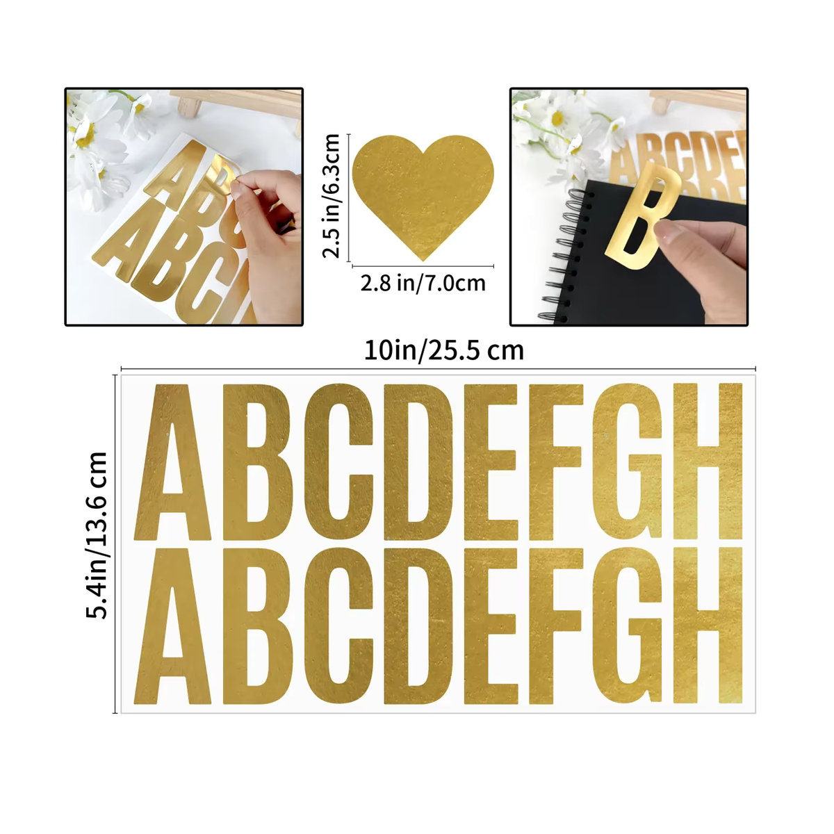6 Blatt große Buchstaben- und Zahlenaufkleber in Gold und Schwarz, 6,35 cm für DIY, Basteln und Kunstherstellung - Bild 2