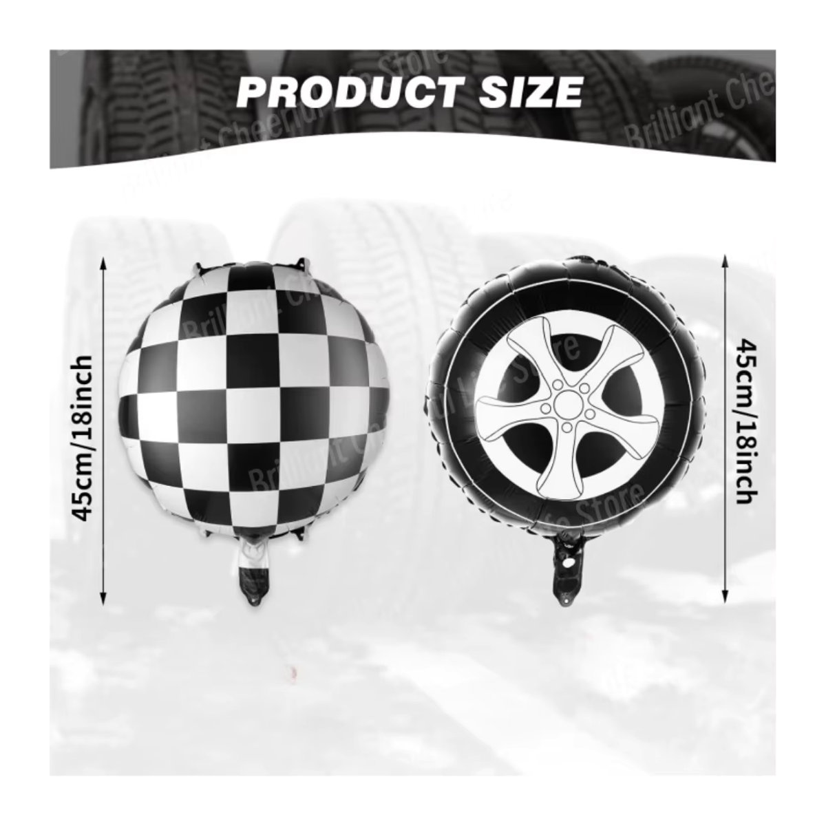 6 Stück Brilliant life Folienballons im schwarz-weiß karierten Design, 18 Zoll, ideal für Rennwagen- und Geburtstagspartys - Bild 2