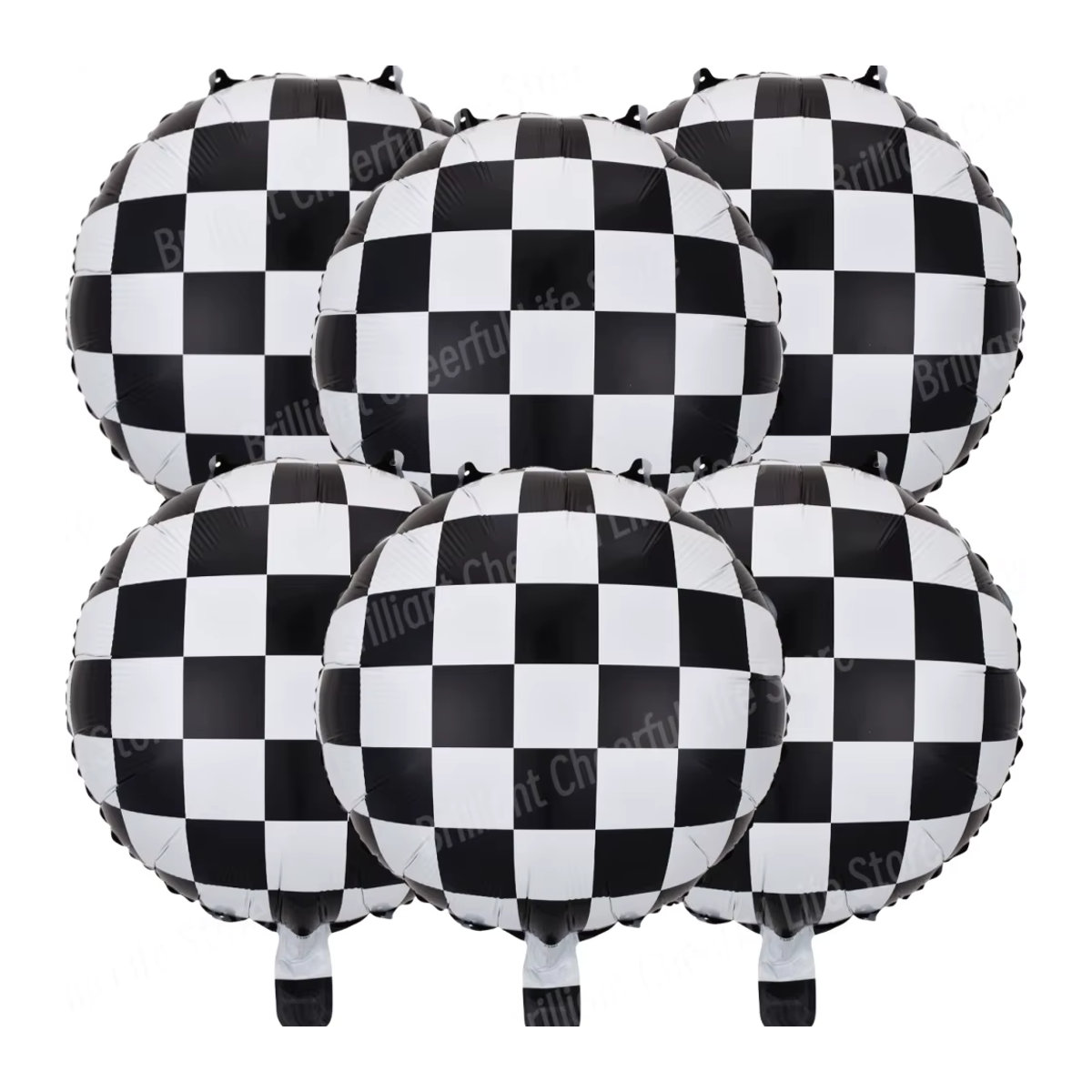 6 Stück Brilliant life Folienballons im schwarz-weiß karierten Design, 18 Zoll, ideal für Rennwagen- und Geburtstagspartys - Bild 3