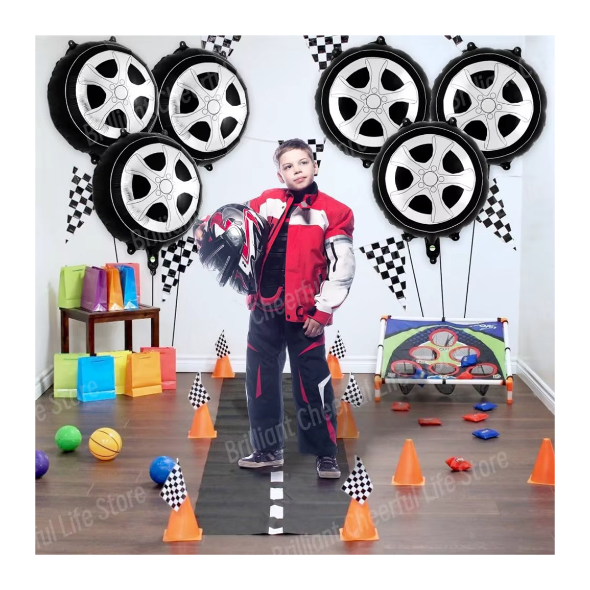 6 Stück Brilliant life Folienballons im schwarz-weiß karierten Design, 18 Zoll, ideal für Rennwagen- und Geburtstagspartys - Bild 5