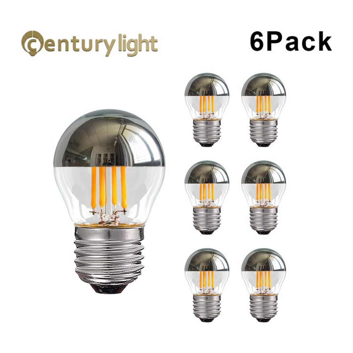 6 Stück GANRILAND LED Glühbirnen G45 mit E27 Sockel, 4 W, dimmbar, warmweiß 2700 K, silberner Spiegel für reflektiertes Licht, Industrial Design - Bild 1