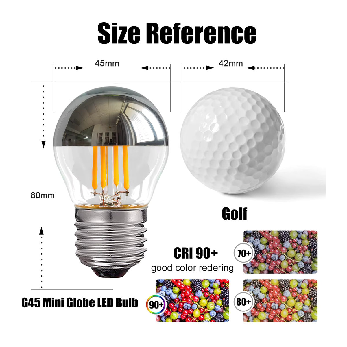 6 Stück GANRILAND LED Glühbirnen G45 mit E27 Sockel, 4 W, dimmbar, warmweiß 2700 K, silberner Spiegel für reflektiertes Licht, Industrial Design - Bild 3