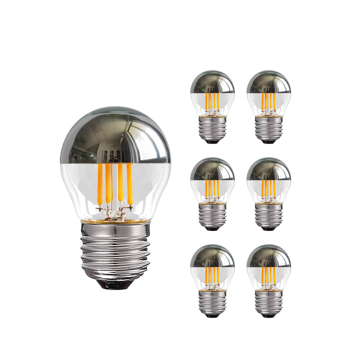 6 Stück GANRILAND LED Glühbirnen G45 mit E27 Sockel, 4 W, dimmbar, warmweiß 2700 K, silberner Spiegel für reflektiertes Licht, Industrial Design - Bild 5