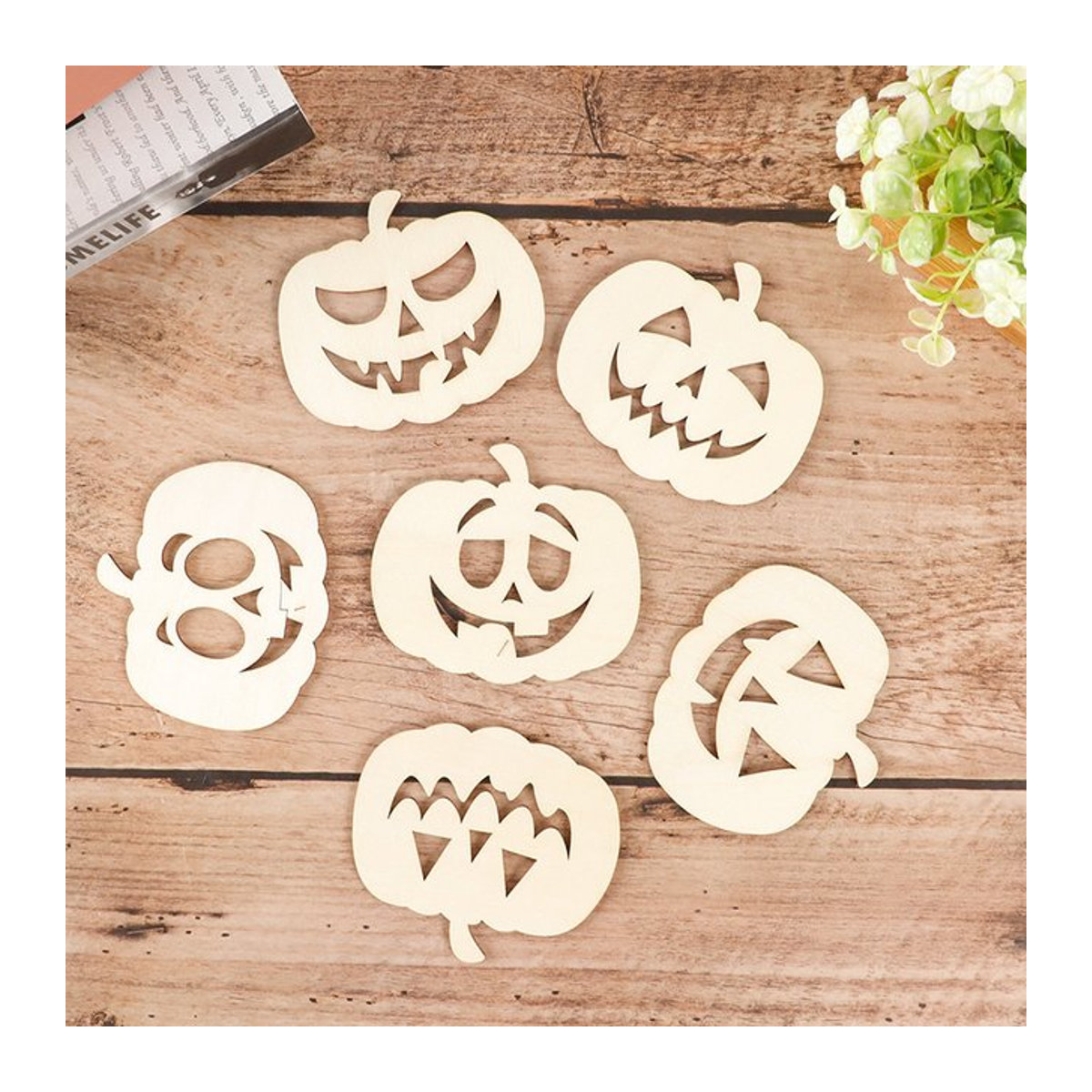 6 Stück Holz-Kürbis Ornamente zum Bemalen für Halloween DIY Kinder Bastelset und Tischdekoration - Bild 1