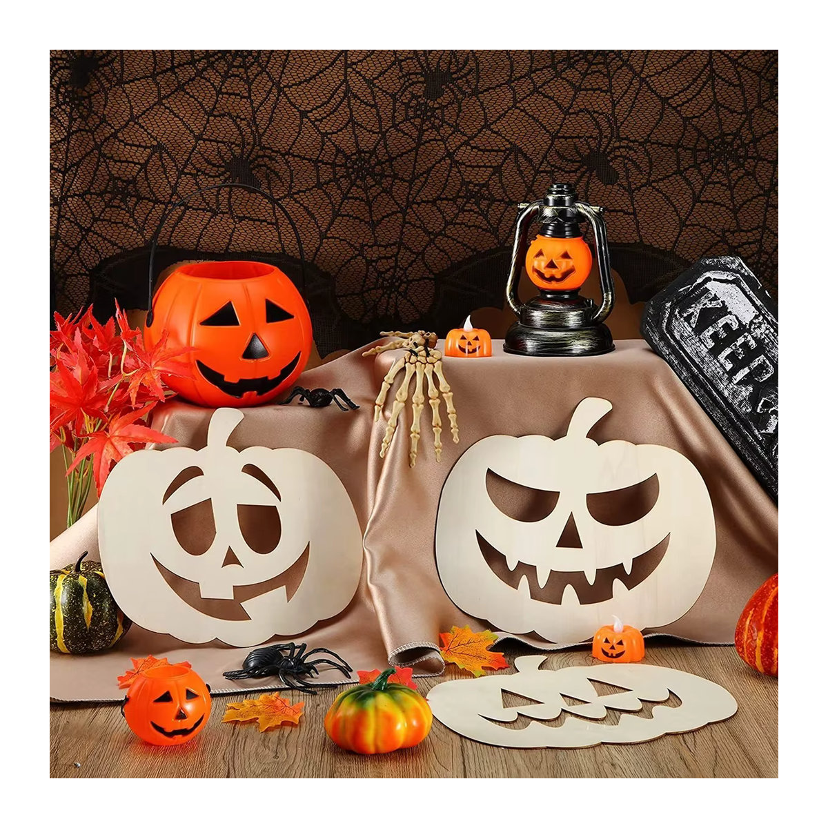 6 Stück Holz-Kürbis Ornamente zum Bemalen für Halloween DIY Kinder Bastelset und Tischdekoration - Bild 3