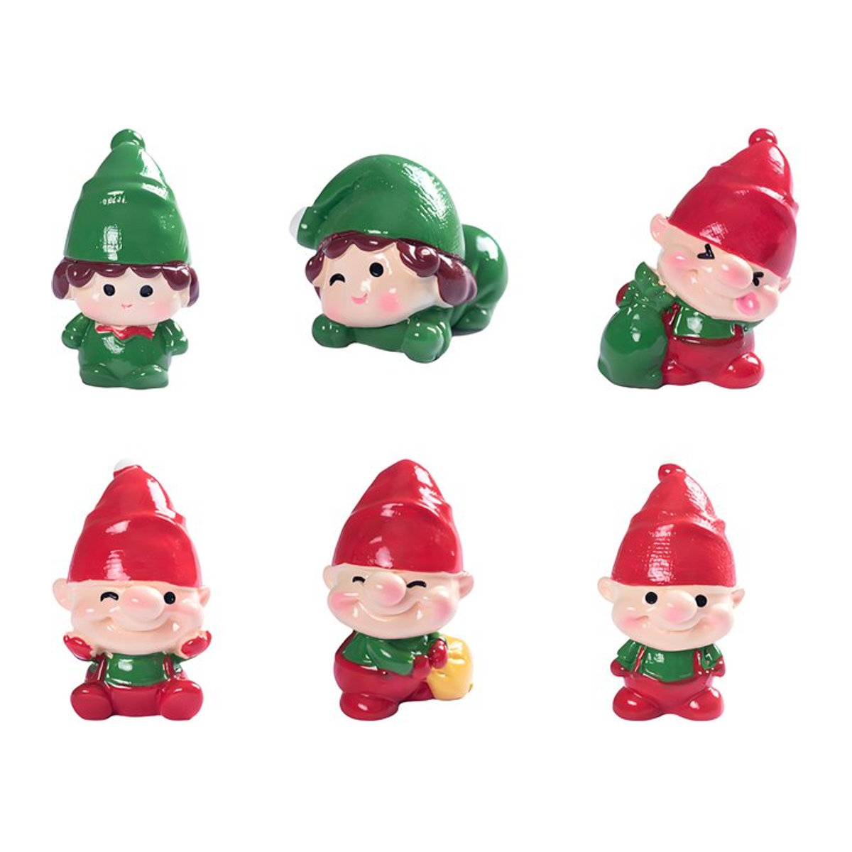 6 Stück Mini-Weihnachtselfen Figuren aus Harz in Multicolor von Wucifang Bags für Feengarten und Weihnachtsbaumdekoration - Bild 1
