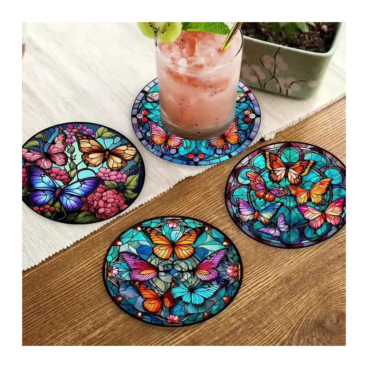 6-teiliges Schmetterlings-Kunst-Untersetzer-Set in Multicolor, 5D-DIY, rutschfest und hitzebeständig für deine Heimdekoration - Bild 4