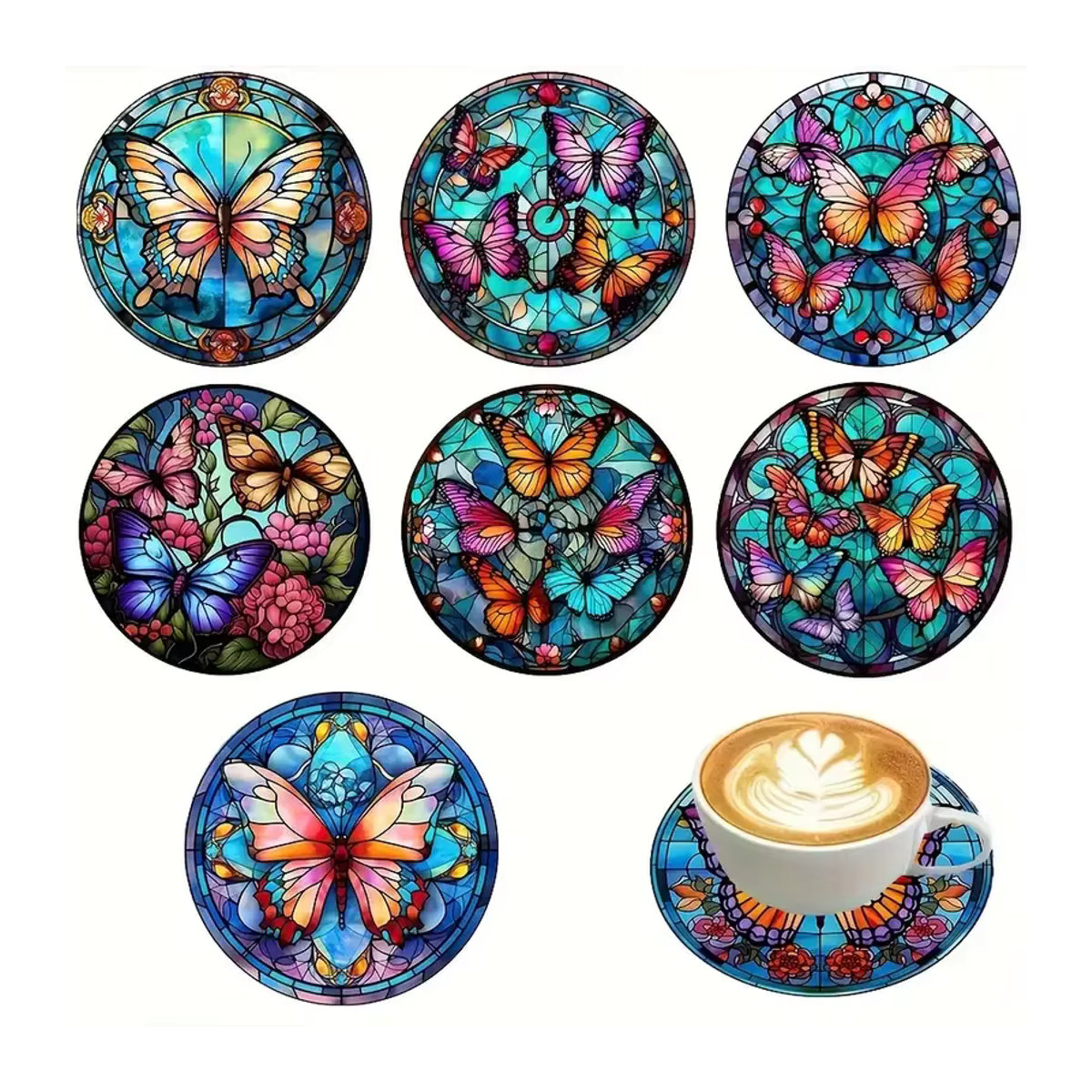 6-teiliges Schmetterlings-Kunst-Untersetzer-Set in Multicolor, 5D-DIY, rutschfest und hitzebeständig für deine Heimdekoration - Bild 5
