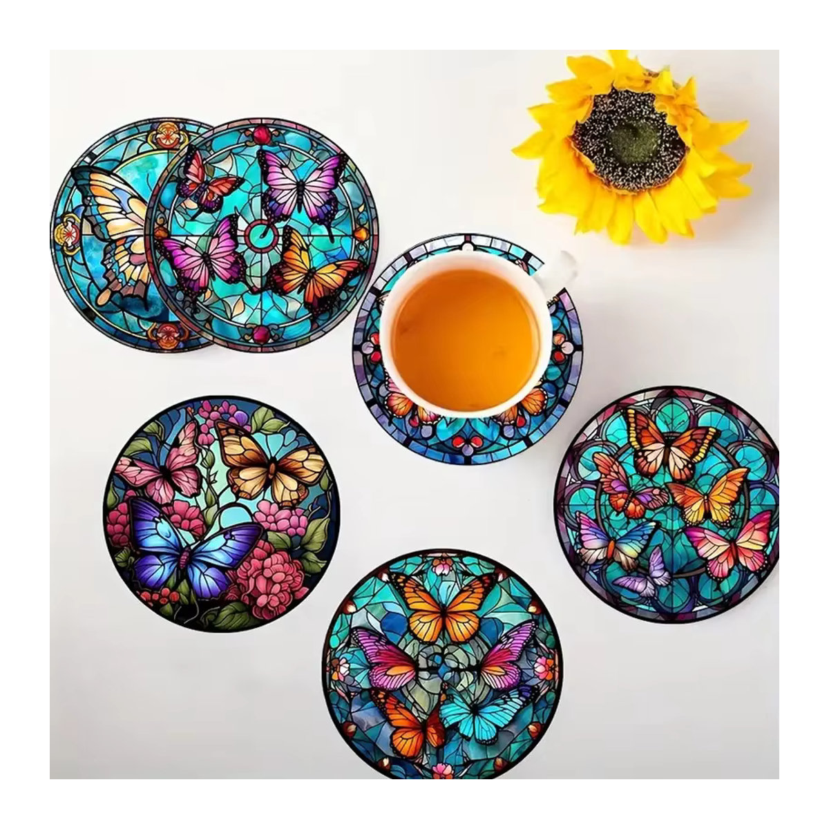 6-teiliges Schmetterlings-Kunst-Untersetzer-Set in Multicolor, 5D-DIY, rutschfest und hitzebeständig für deine Heimdekoration - Bild 6