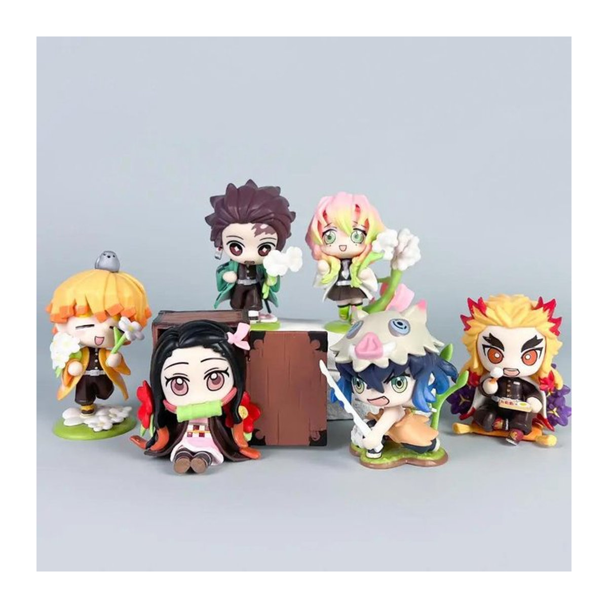 6-teiliges Set Demon Slayer Anime-Figuren von Fashnics mit Nezuko und Tanjiro, PVC Desktop-Dekoration, Höhe: 9 cm - Bild 1