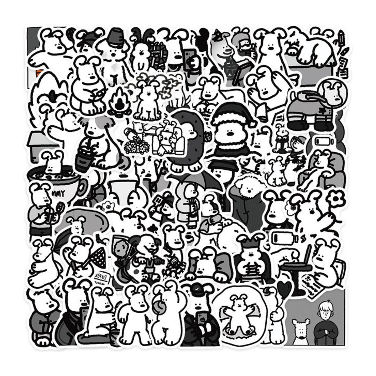 62 Stück Hund Aufkleber im Stick Figur Stil in Schwarz-Weiß für Kinder als Graffiti DIY Deko für Wand, Notebook, Telefon und Fahrrad - Bild 1