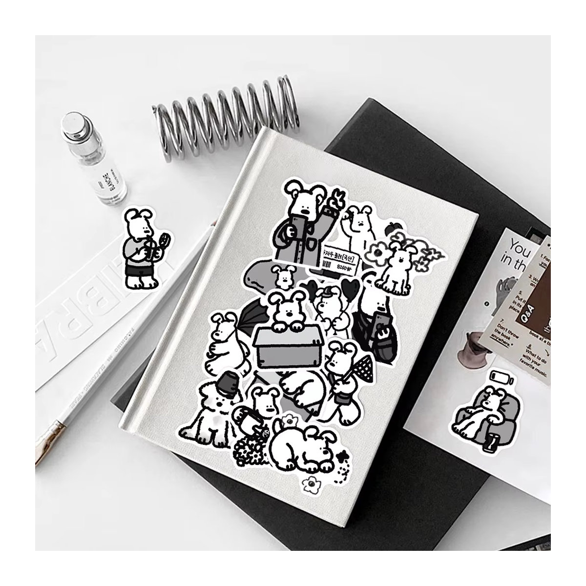 62 Stück Hund Aufkleber im Stick Figur Stil in Schwarz-Weiß für Kinder als Graffiti DIY Deko für Wand, Notebook, Telefon und Fahrrad - Bild 3