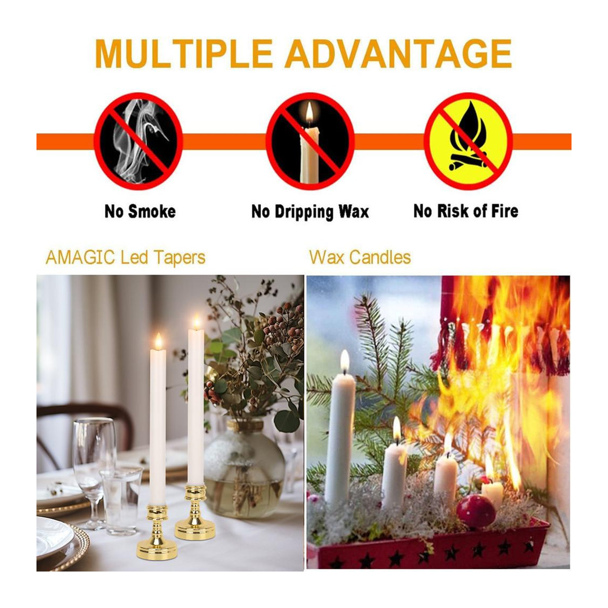6er-Pack Binchi Lighting Appliances Flammenlose LED-Stabkerzen in Weiß und Gold mit Sockel, konische Vintage-Kerzen mit Flackereffekt und Timer für Halloween, Hochzeit und Weihnachten - Bild 4