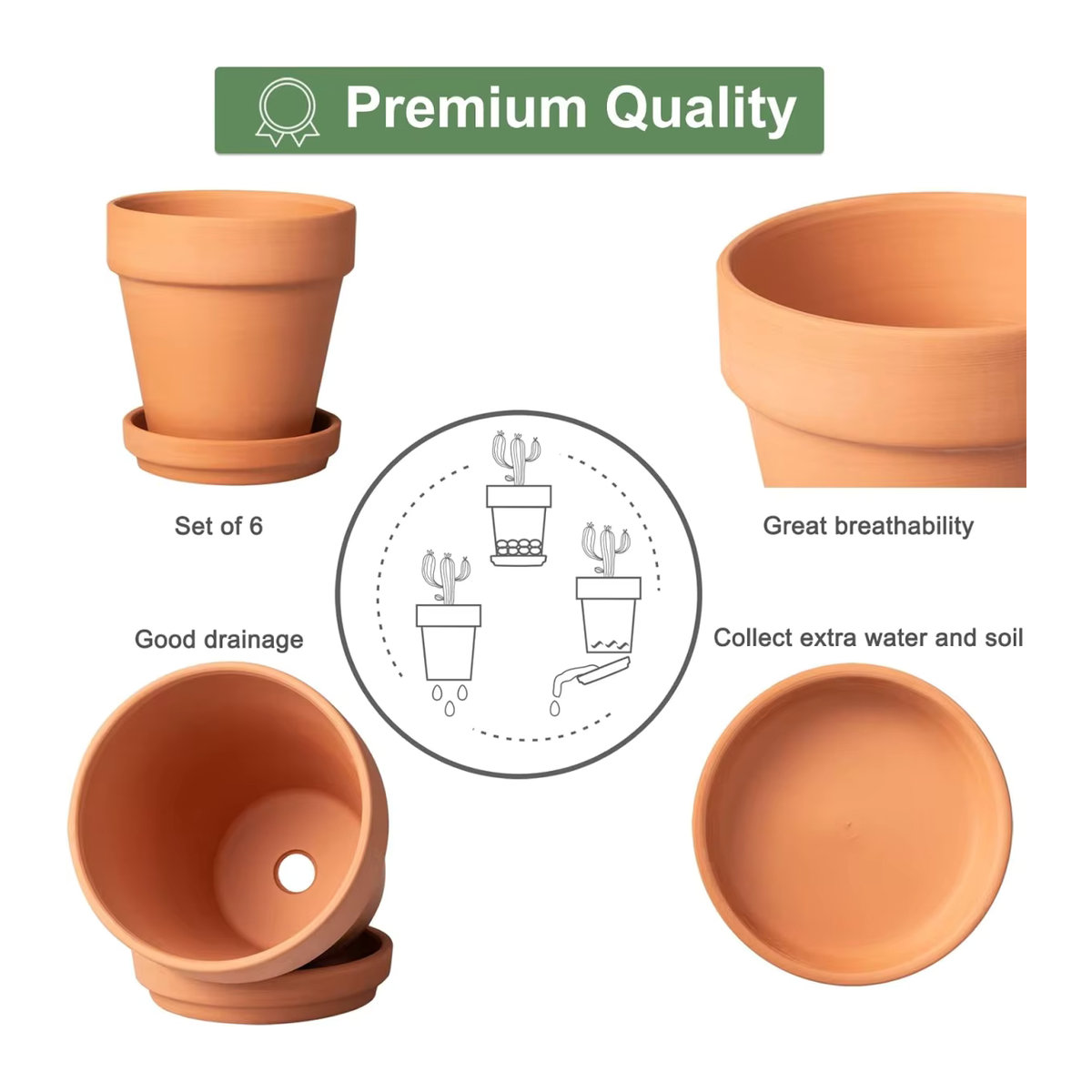 6er-Pack MINITAKING Terrakotta-Töpfe mit Untertassen in Rot, Ton-Blumenpflanzgefäße für Sukkulenten mit Entwässerungslöchern, Durchmesser: 7,6 cm - Bild 3