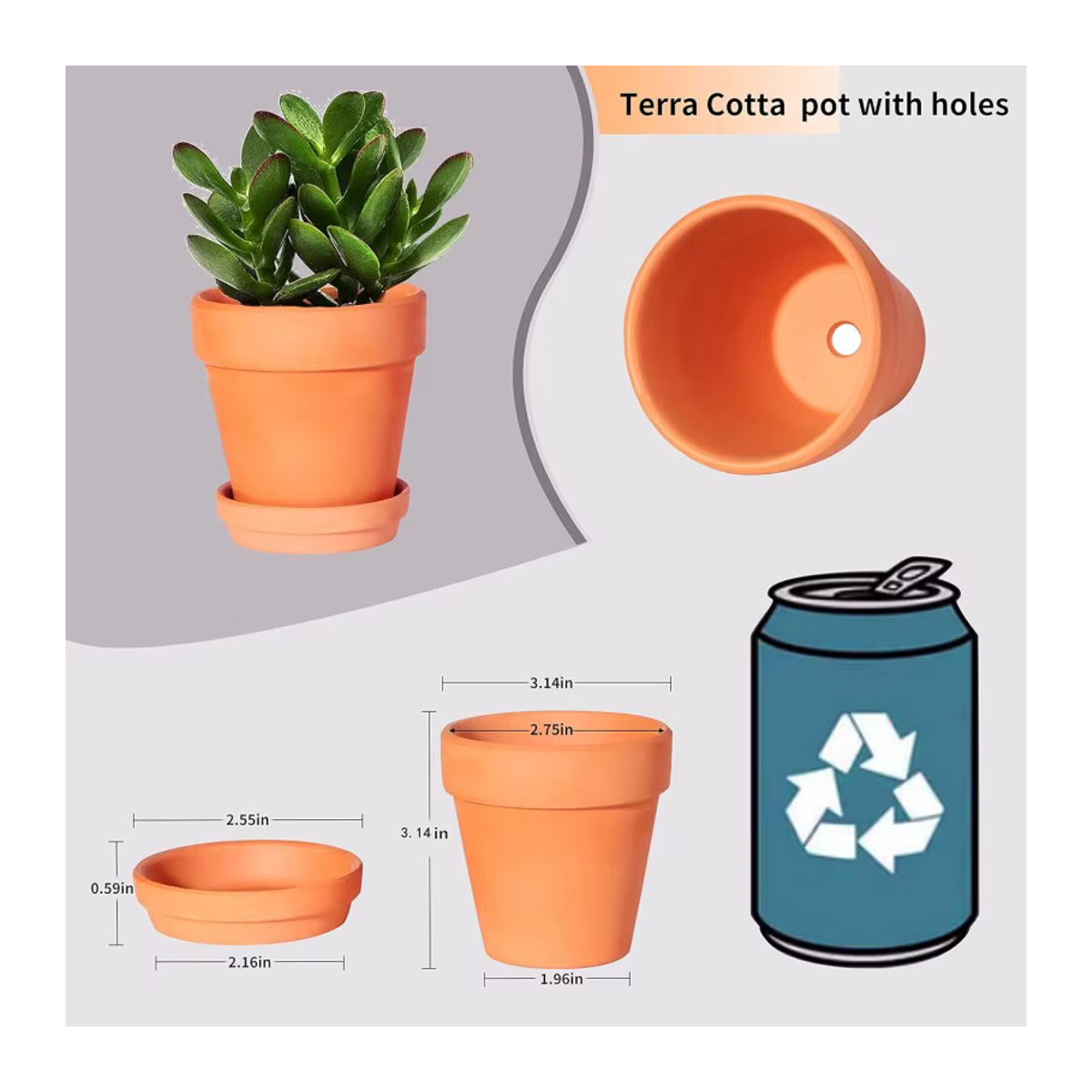 6er-Pack MINITAKING Terrakotta-Töpfe mit Untertassen in Rot, Ton-Blumenpflanzgefäße für Sukkulenten mit Entwässerungslöchern, Durchmesser: 7,6 cm - Bild 5