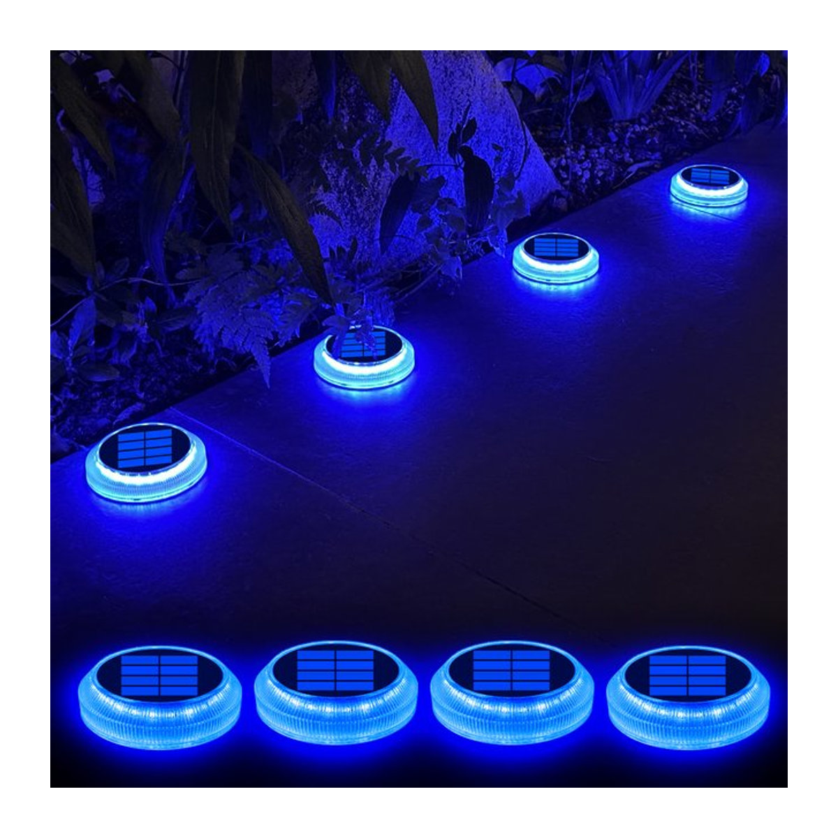 6er-Pack Yilaie Solar-Einfahrtsleuchten in Blau mit LED und IP68 wasserdicht für Außenbereich, Stufen und Poolwege - Bild 1