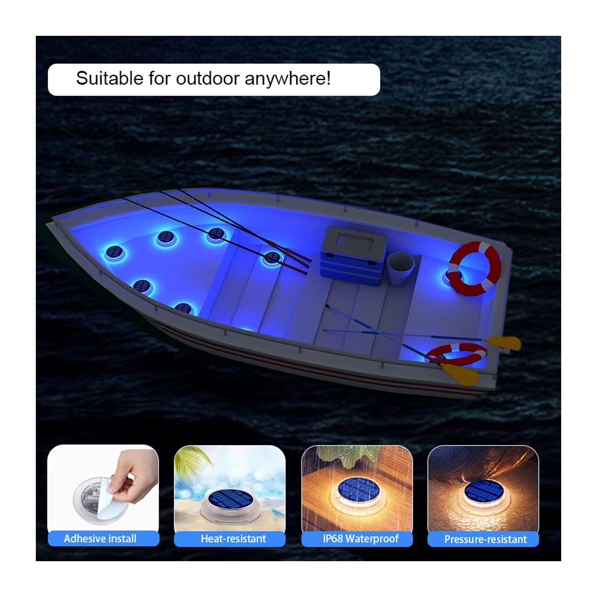 6er-Pack Yilaie Solar-Einfahrtsleuchten in Blau mit LED und IP68 wasserdicht für Außenbereich, Stufen und Poolwege - Bild 3
