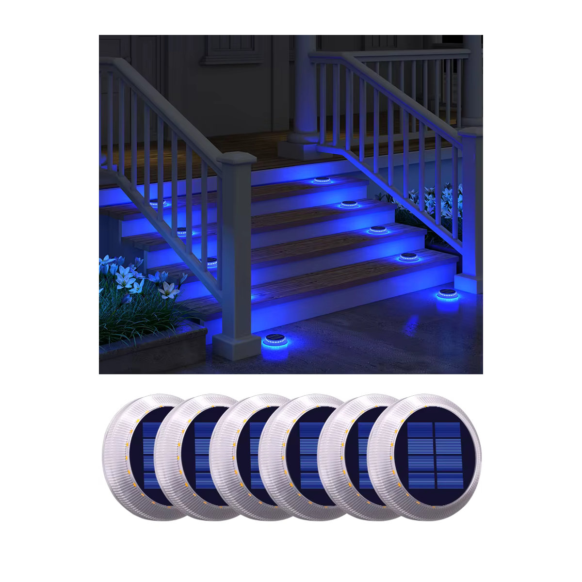 6er-Pack Yilaie Solar-Einfahrtsleuchten in Blau mit LED und IP68 wasserdicht für Außenbereich, Stufen und Poolwege - Bild 6