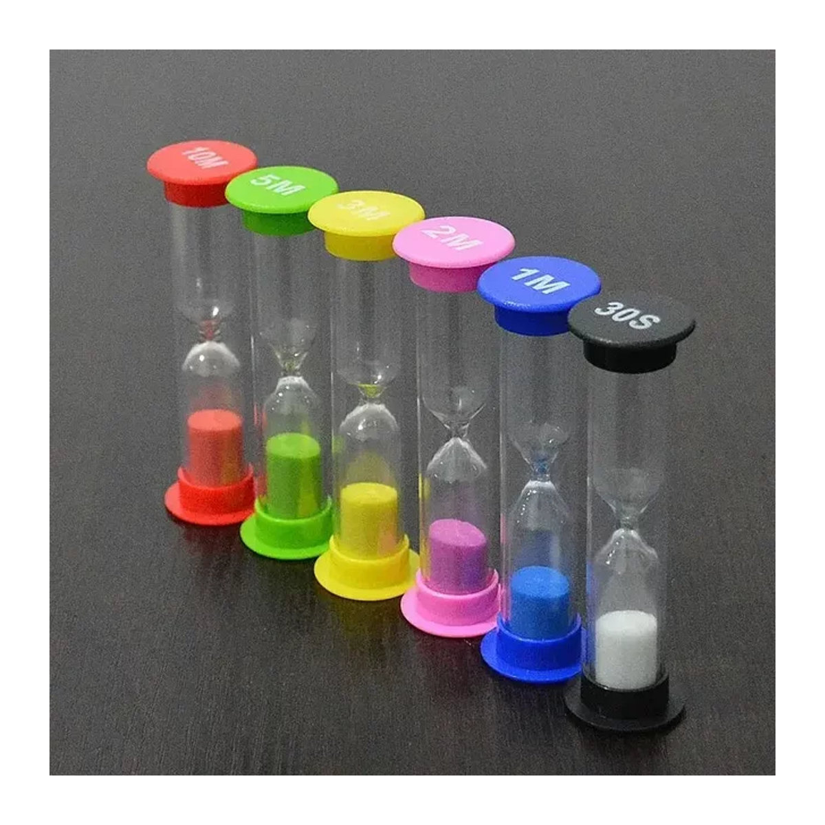 6er Set bunte Sanduhren als Timer für Küche und Kinderzimmer in den Zeitintervallen 0,5, 1, 2, 3, 5 und 10 Minuten, Multicolor - Bild 1