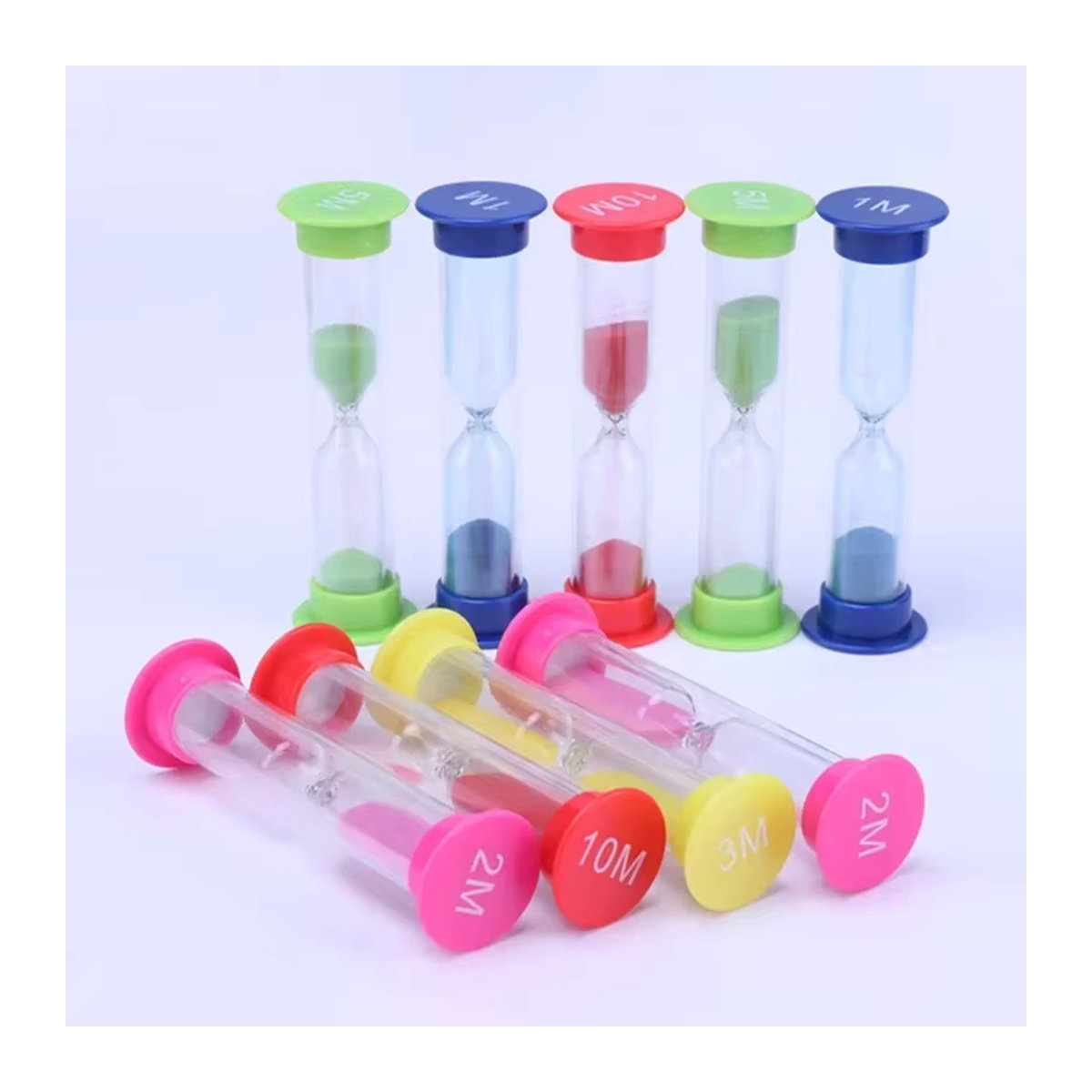 6er Set bunte Sanduhren als Timer für Küche und Kinderzimmer in den Zeitintervallen 0,5, 1, 2, 3, 5 und 10 Minuten, Multicolor - Bild 2