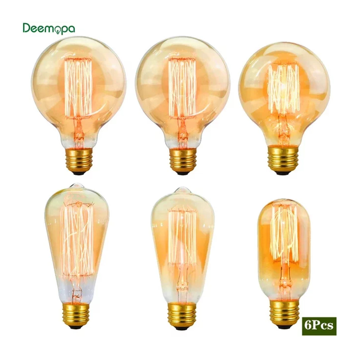 6er Set DEEMOPA Retro Edison Filament Glühlampen mit E27 Sockel, Vintage Design in Gelb, 40W - Bild 1