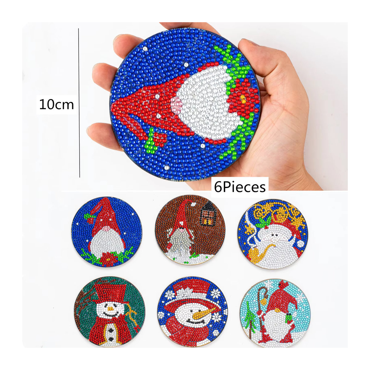 6er Set DIY Diamant Malerei Weihnachten Untersetzer aus Holz mit Kristall Strass und Halter, Multicolor - Bild 2