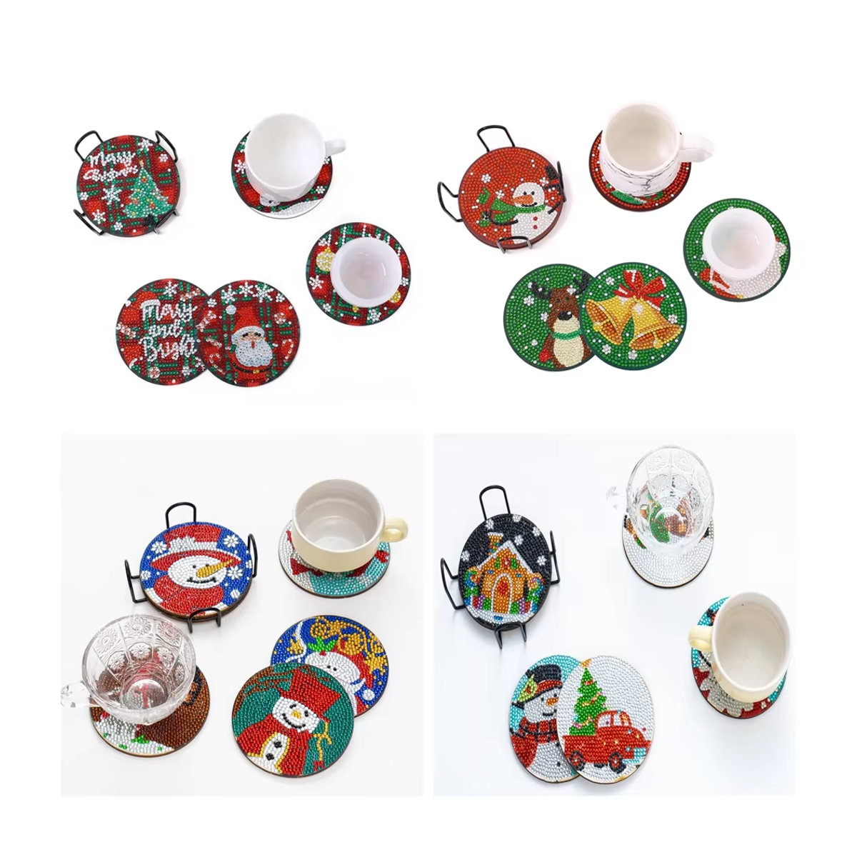 6er Set DIY Diamant Malerei Weihnachten Untersetzer aus Holz mit Kristall Strass und Halter, Multicolor - Bild 3