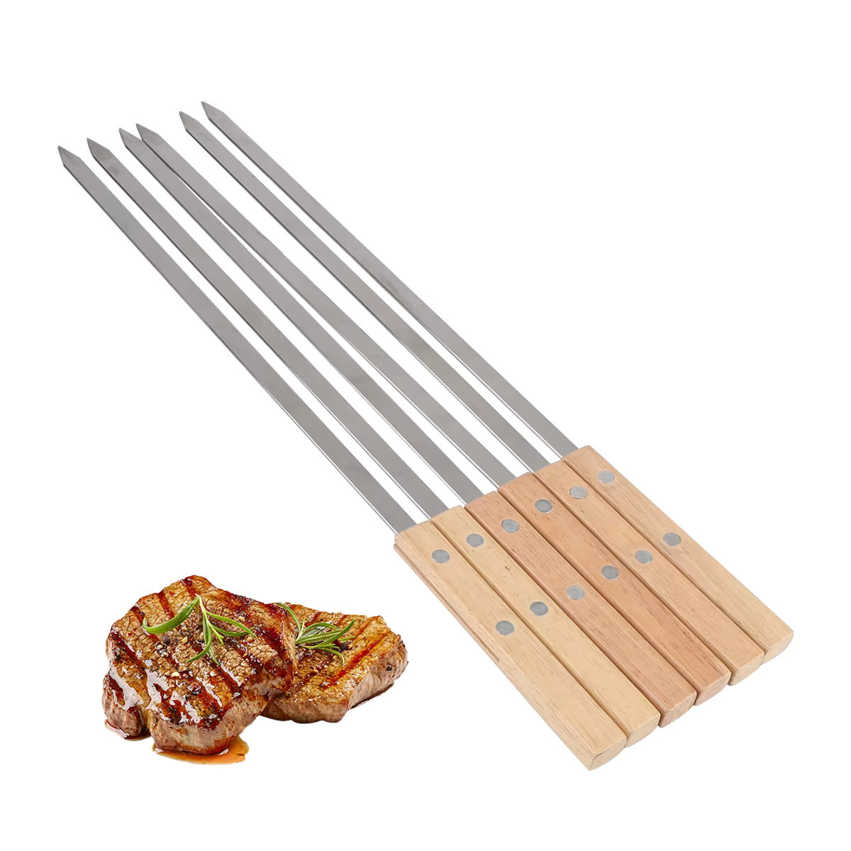 6er Set Edelstahl Grillspieße für professionelles Outdoor-Grillen - Bild 2