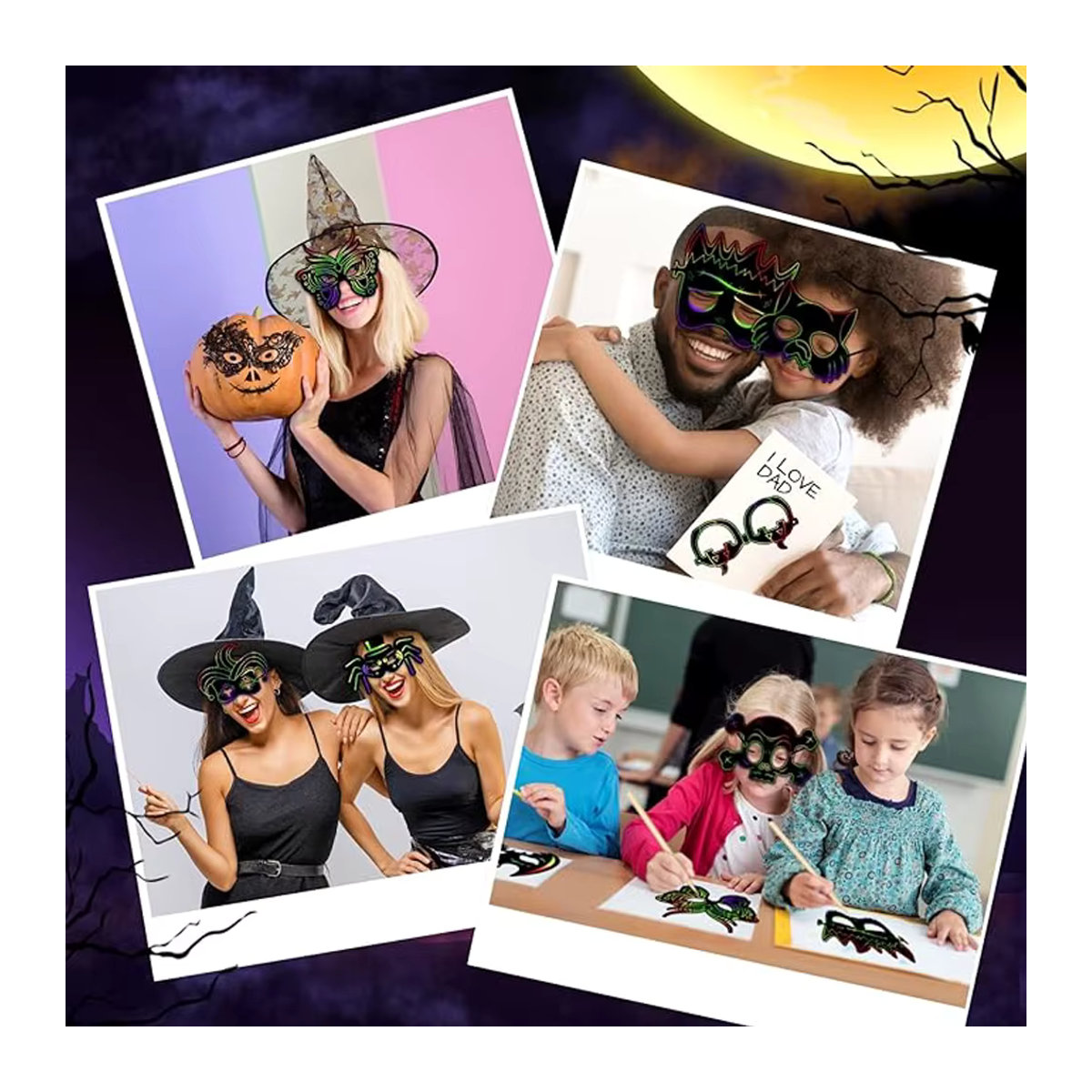 6er Set Halloween Scratch Masken zum Selbergestalten für Kinder, DIY Bastelset aus Papier in Multicolor - Bild 5