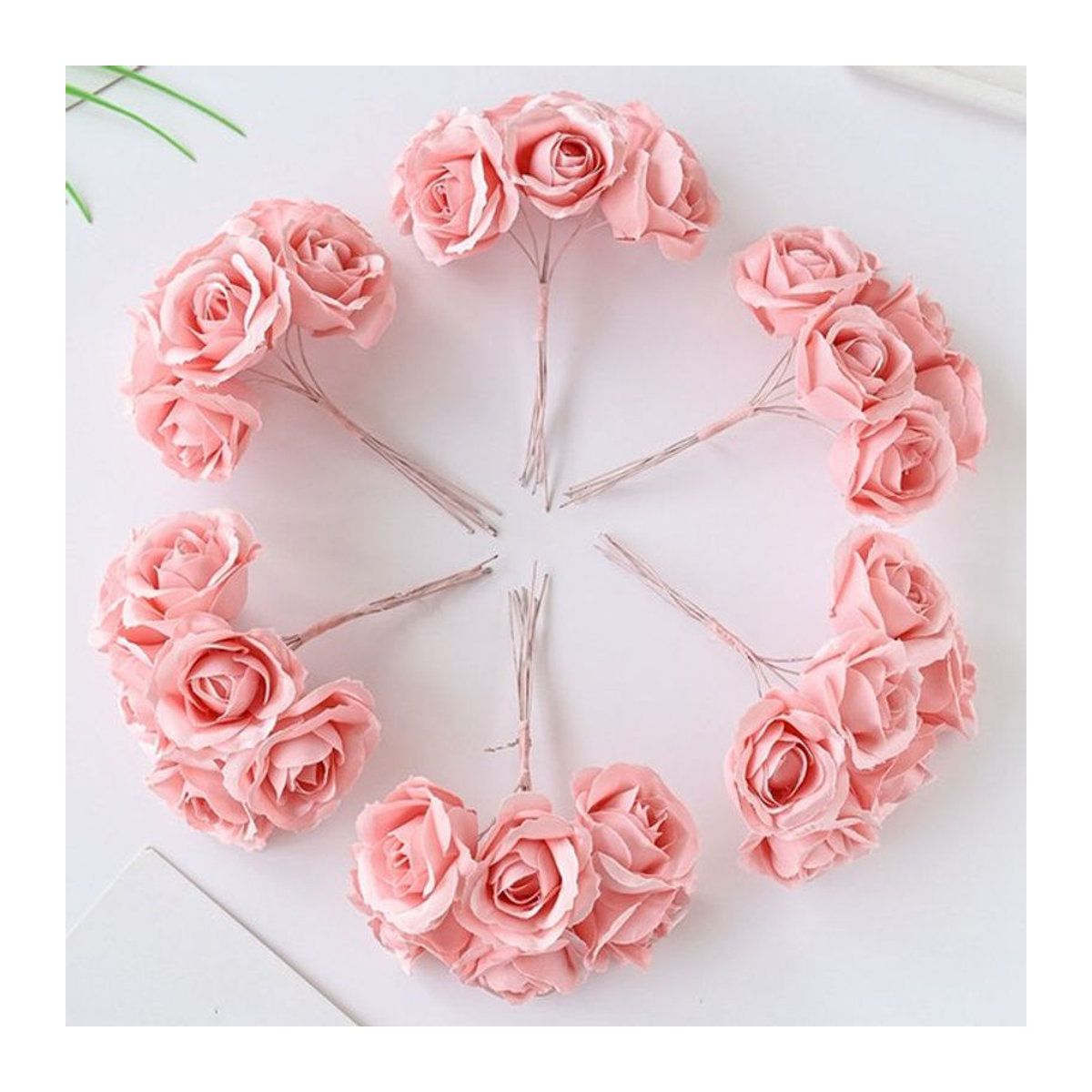6er Set künstliche Seidenrosen von smr in Rot und Rosa als dekoratives Blumenbouquet für Hochzeit, Weihnachten und Heimdekoration - Bild 1