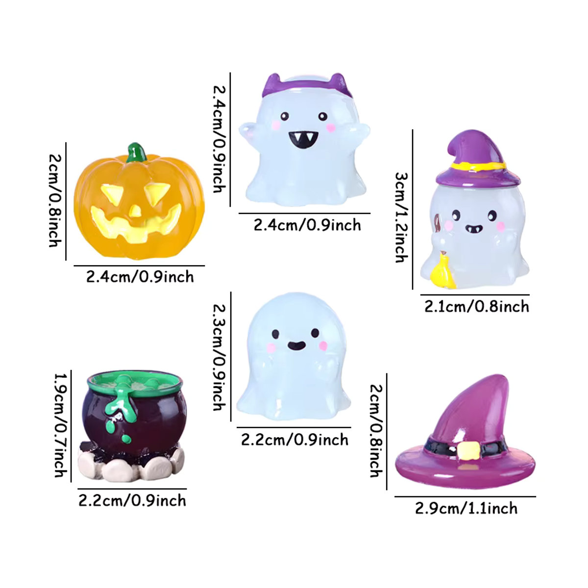 6er Set Mini Halloween Party Deko leuchtende Ornamente mit Geist, Hexe und Kürbis für Tisch und Garten - Bild 4
