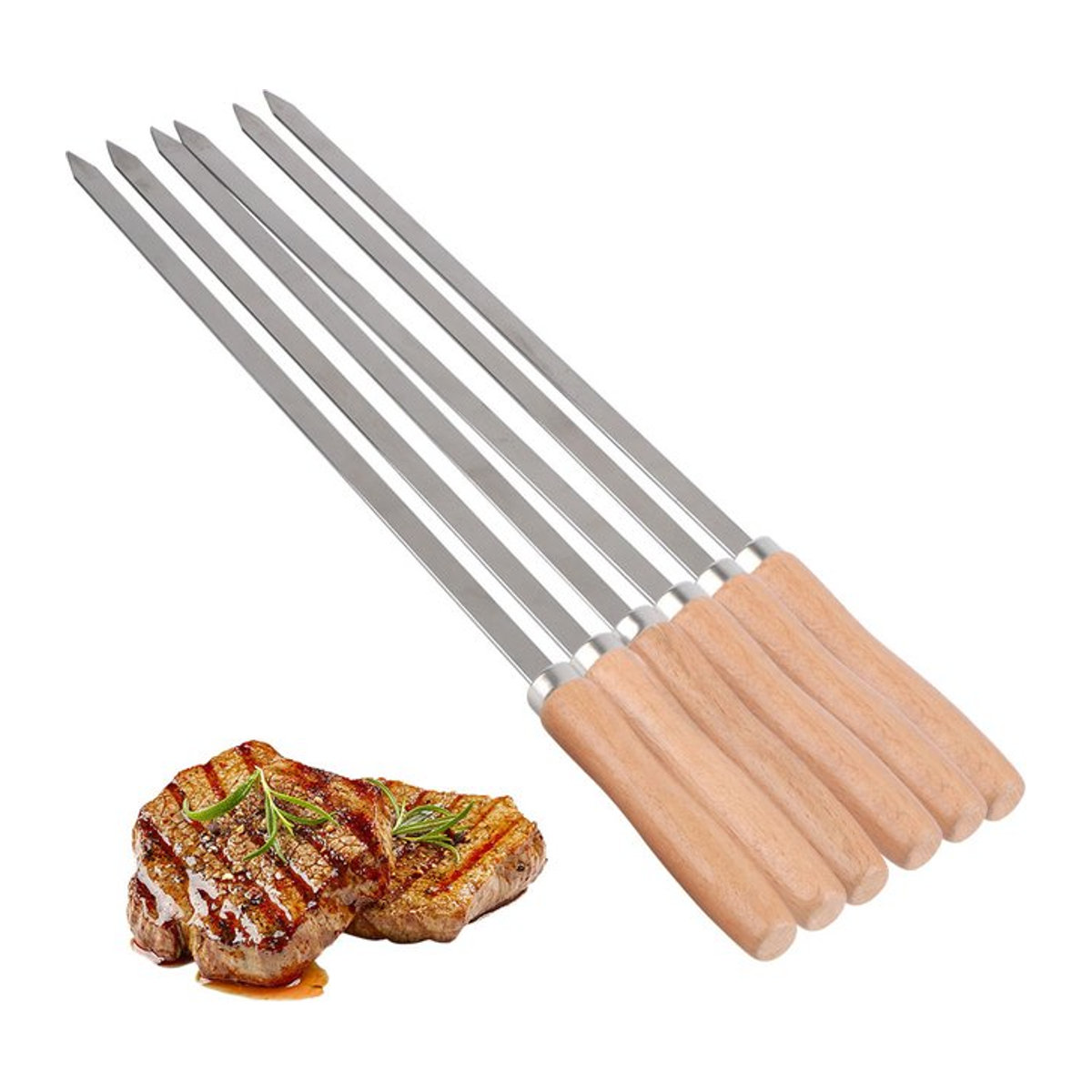 6er Set professionelle BBQ-Grillspieße aus Edelstahl für Outdoor-Grillen - Bild 1
