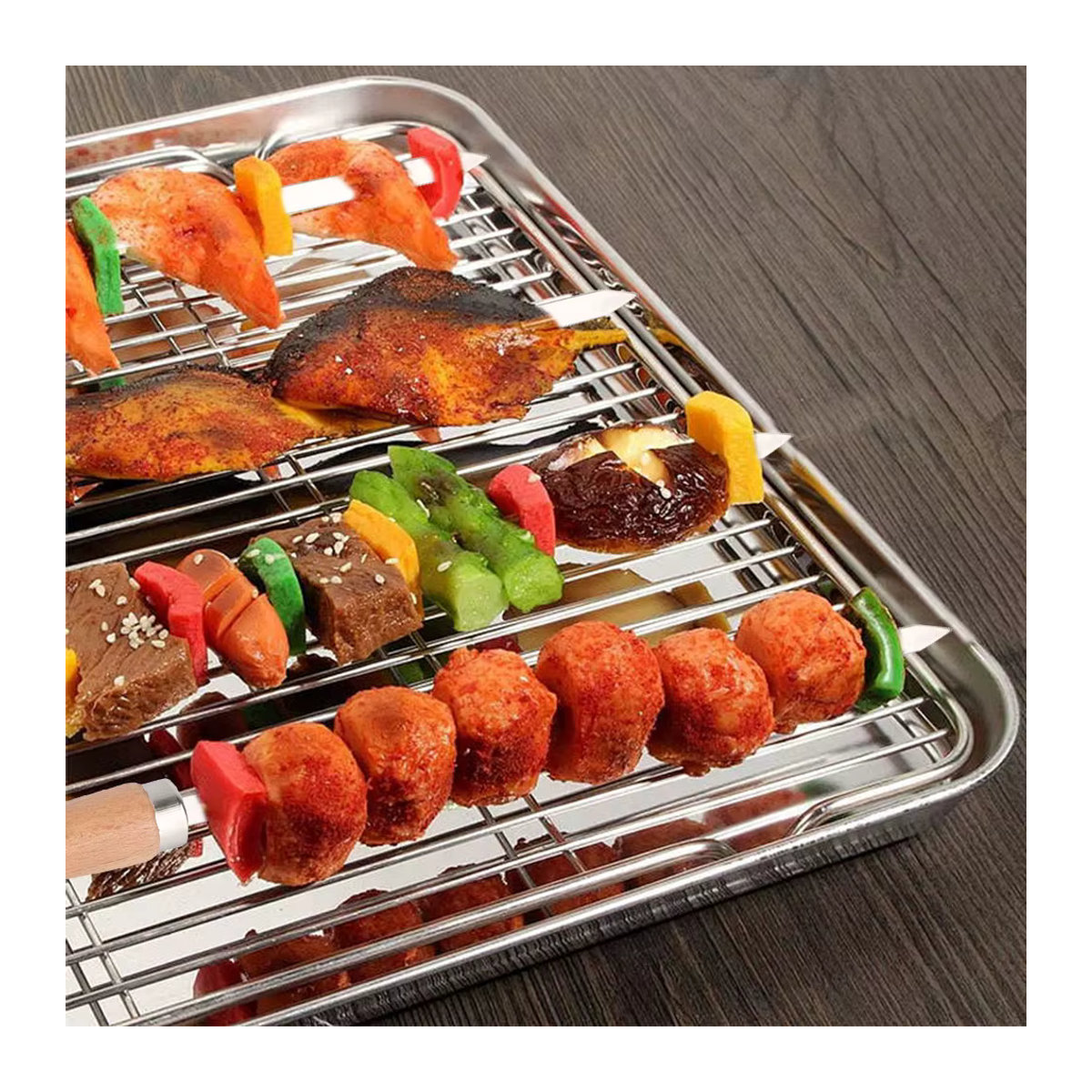 6er Set professionelle BBQ-Grillspieße aus Edelstahl für Outdoor-Grillen - Bild 3