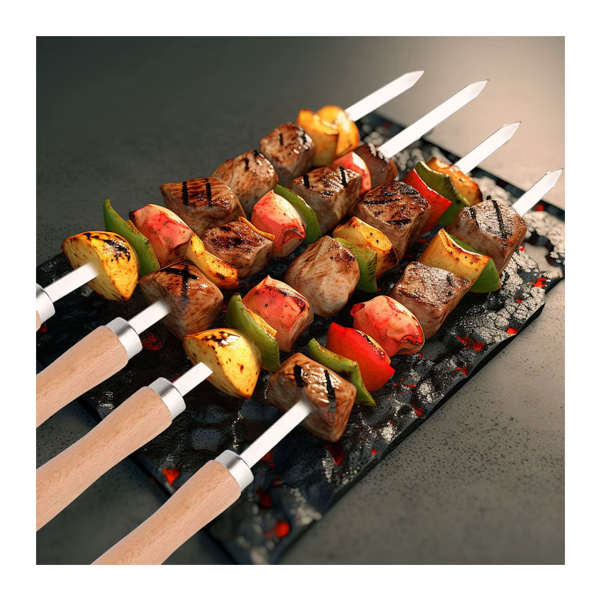 6er Set professionelle BBQ-Grillspieße aus Edelstahl für Outdoor-Grillen - Bild 4