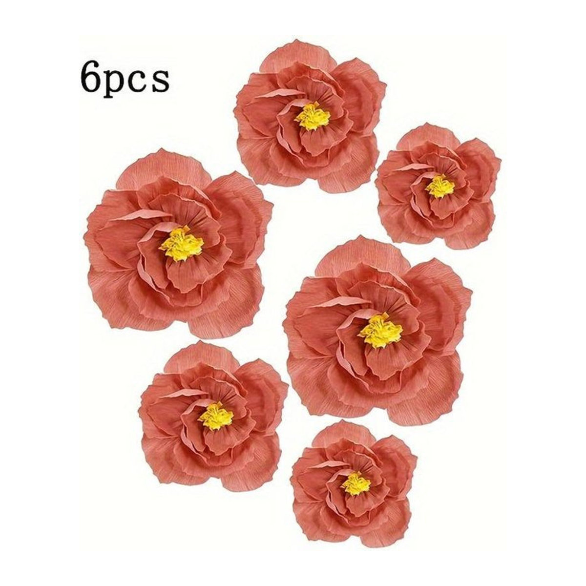 6er Set SZ-JZQ künstliche 3D Papierblumen in Orange zur Wanddekoration für Hochzeit und Geburtstag - Bild 1