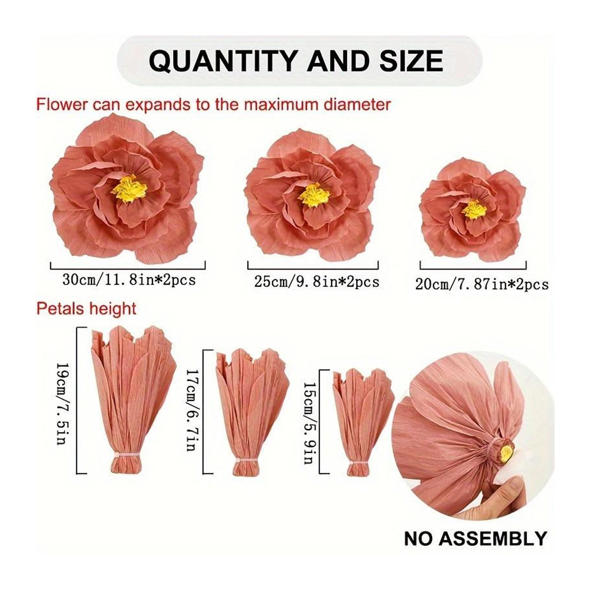 6er Set SZ-JZQ künstliche 3D Papierblumen in Orange zur Wanddekoration für Hochzeit und Geburtstag - Bild 2