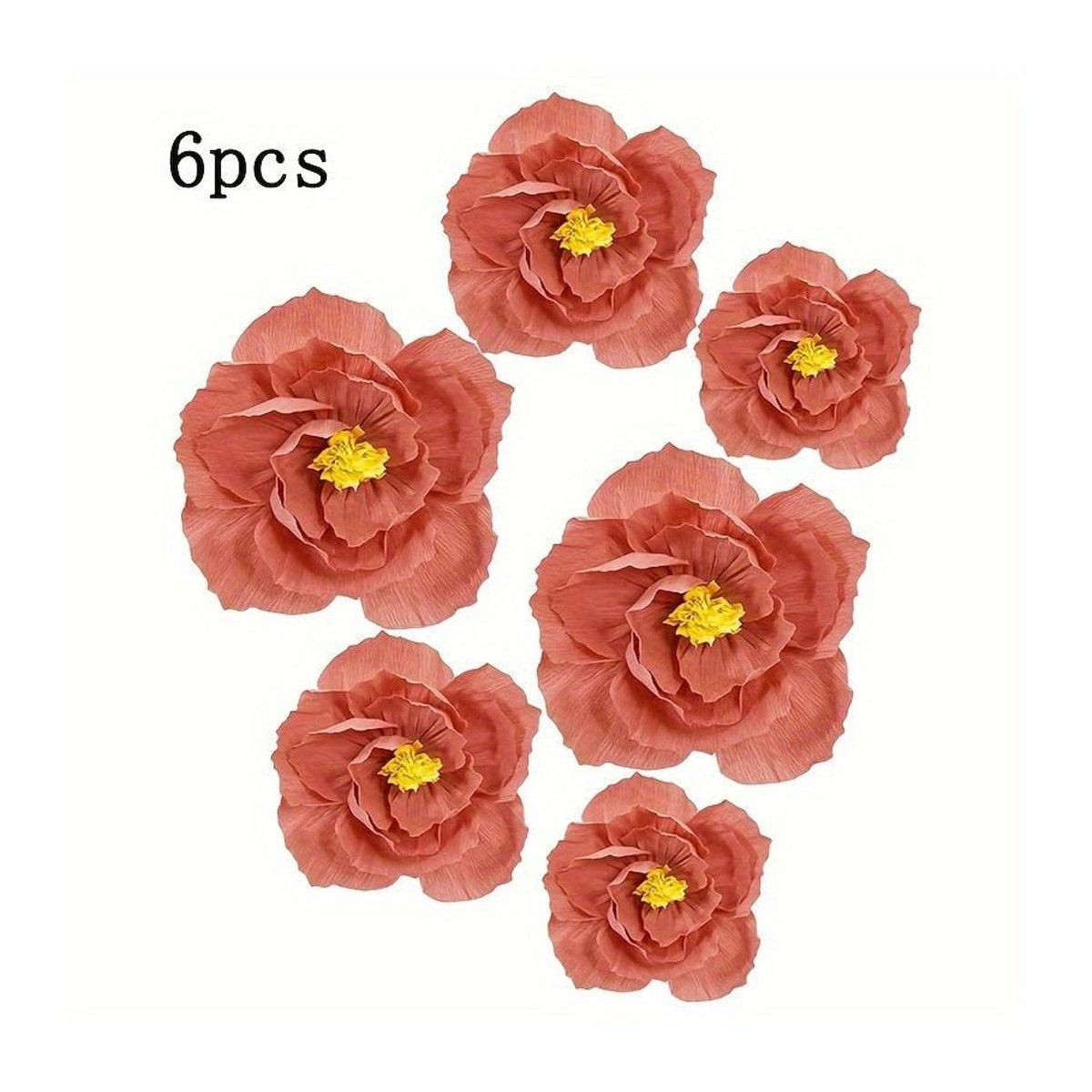 6er Set SZ-JZQ künstliche 3D Papierblumen in Orange zur Wanddekoration für Hochzeit und Geburtstag - Bild 4