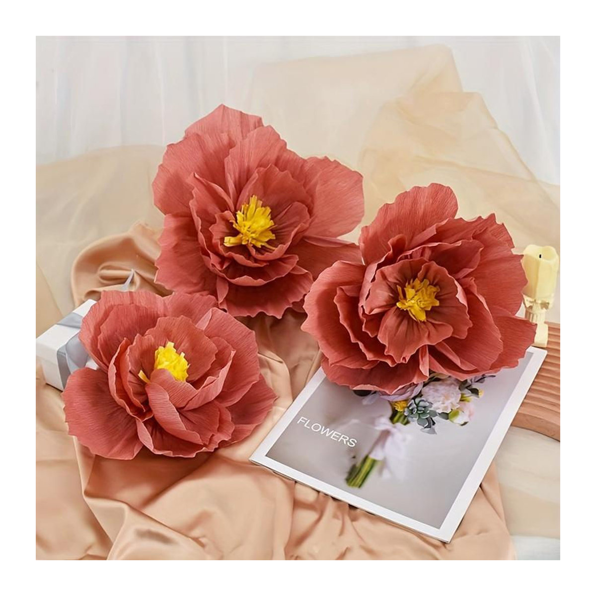 6er Set SZ-JZQ künstliche 3D Papierblumen in Orange zur Wanddekoration für Hochzeit und Geburtstag - Bild 5