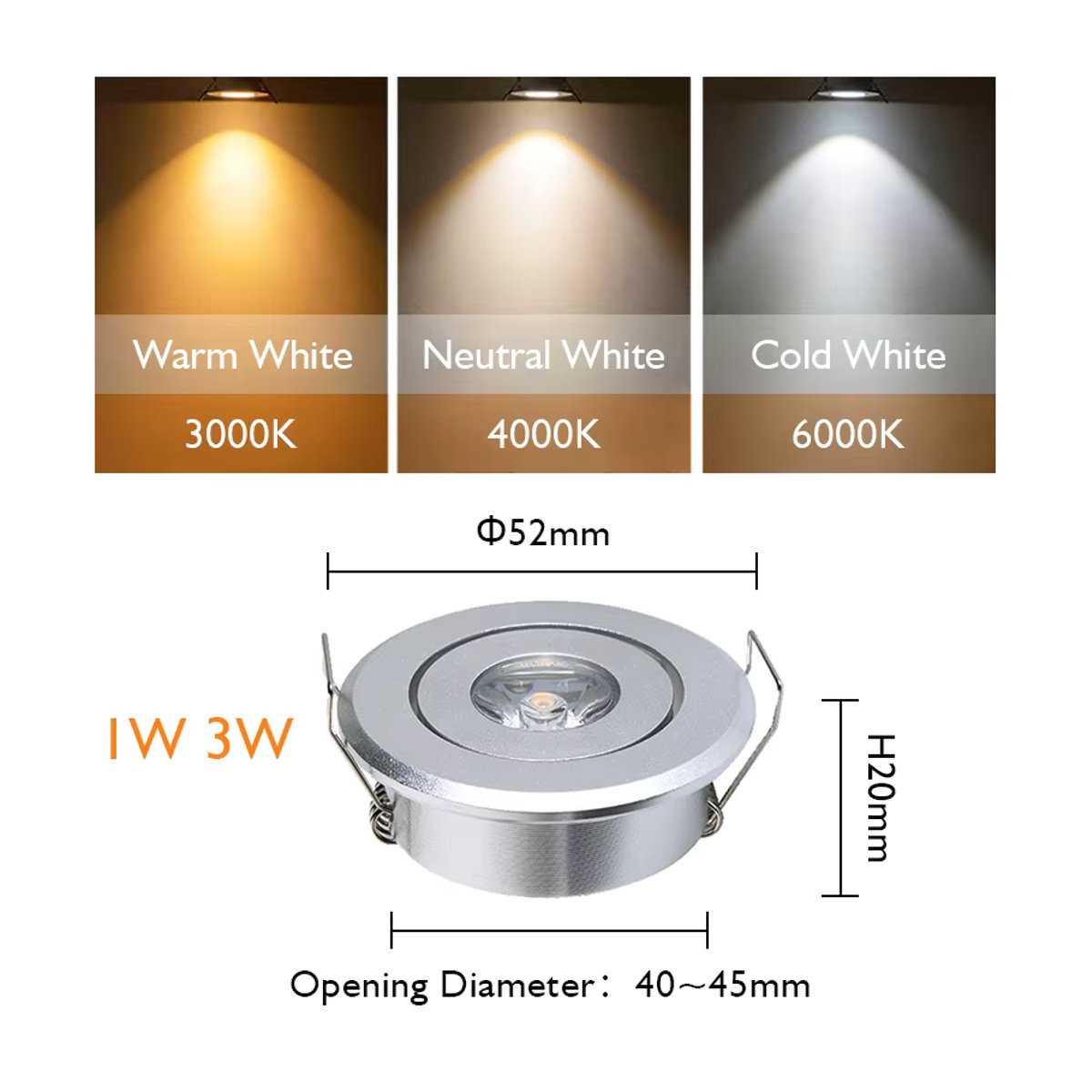 6er Set teetealy LED Mini Downlights dimmbare Einbaustrahler aus Aluminium in Silber, 3W - Bild 2