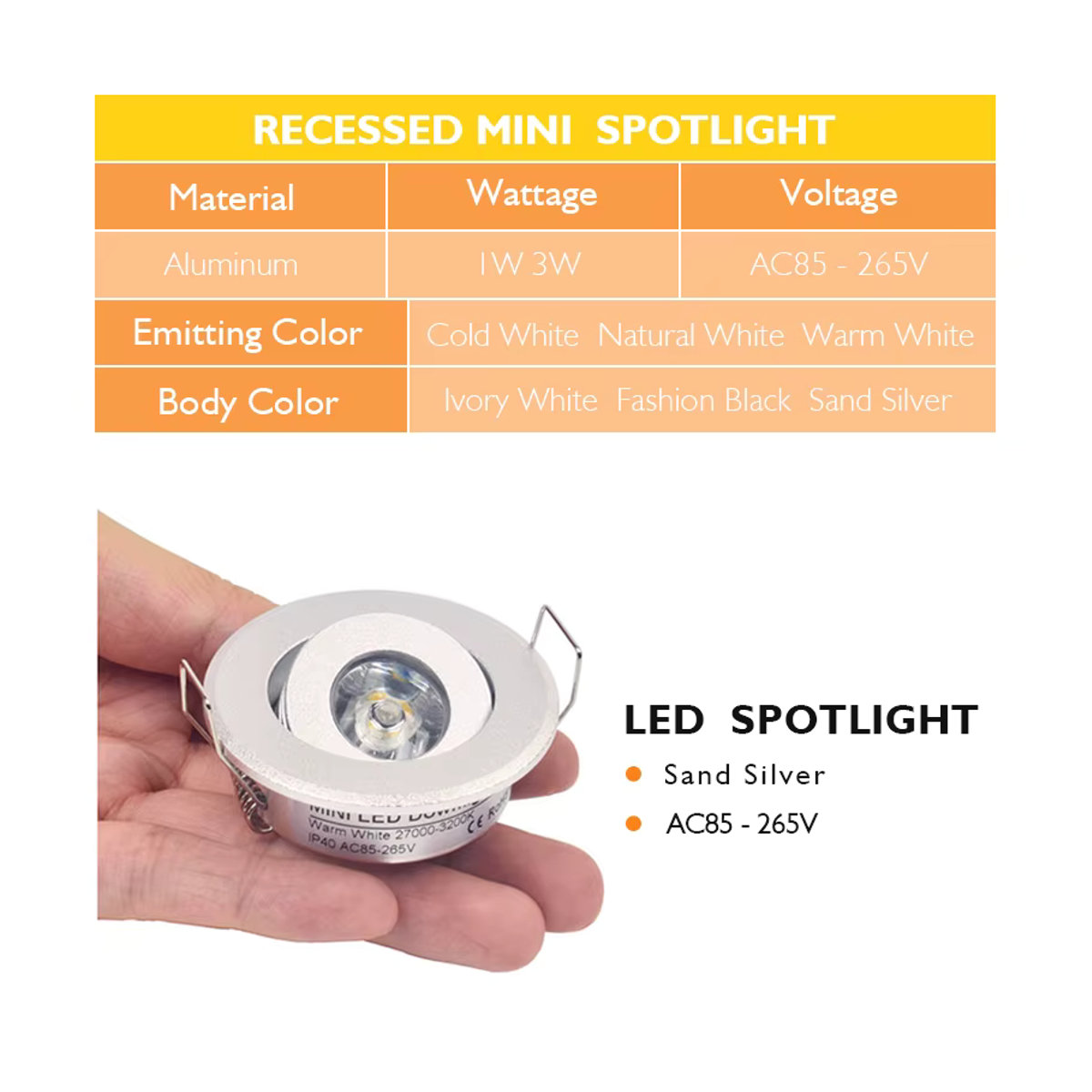 6er Set teetealy LED Mini Downlights dimmbare Einbaustrahler aus Aluminium in Silber, 3W - Bild 4
