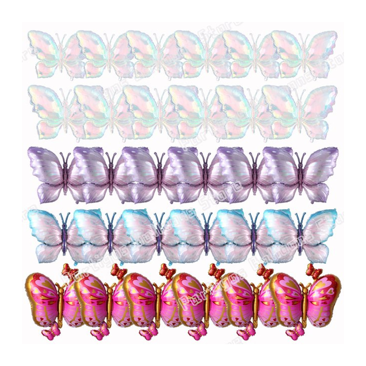 6er Set transparente Schmetterlings Folienballons in Laser-Optik für Geburtstag, Hochzeit und Babypartys, mehrfarbig - Bild 1