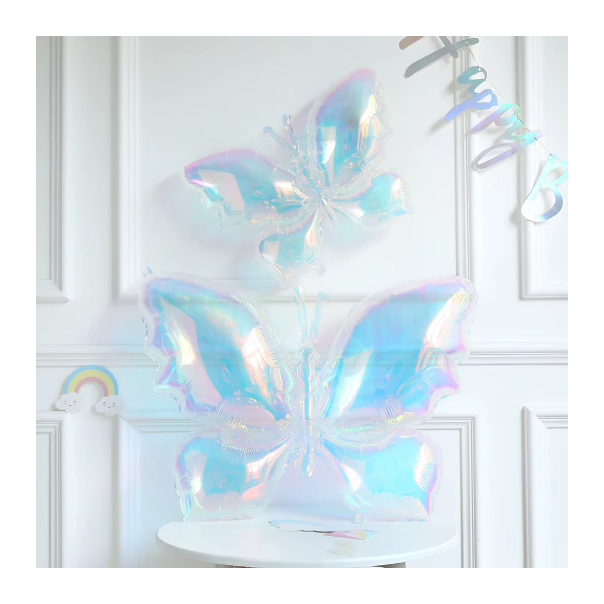 6er Set transparente Schmetterlings Folienballons in Laser-Optik für Geburtstag, Hochzeit und Babypartys, mehrfarbig - Bild 2