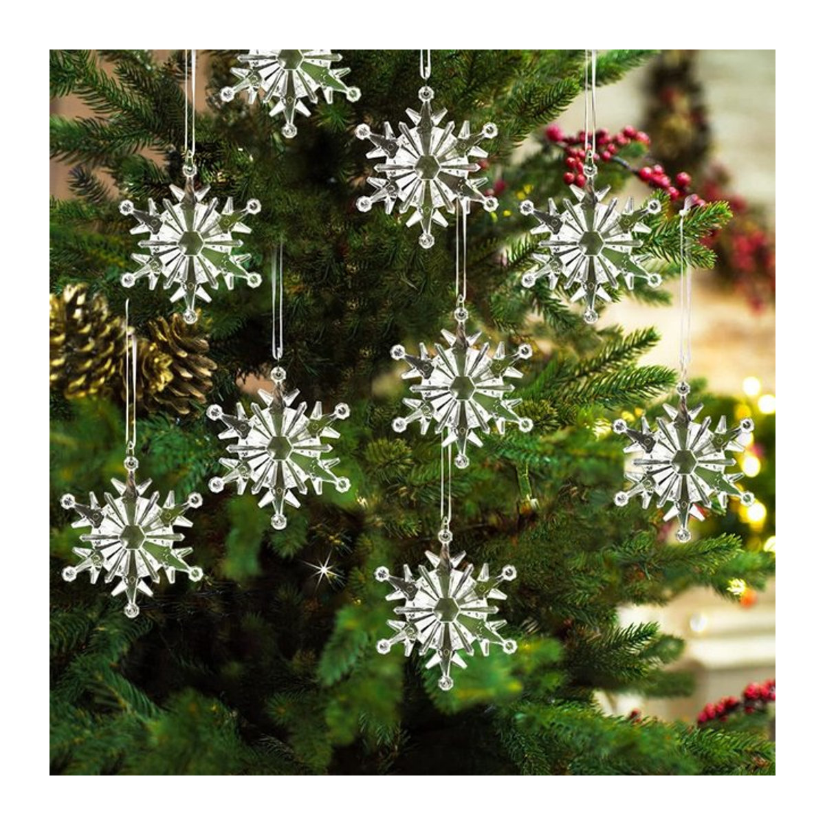 6er Set WakaParty Weihnachts Schneeflocken Ornamente aus transparentem Acryl zum Aufhängen für den Weihnachtsbaum - Bild 1