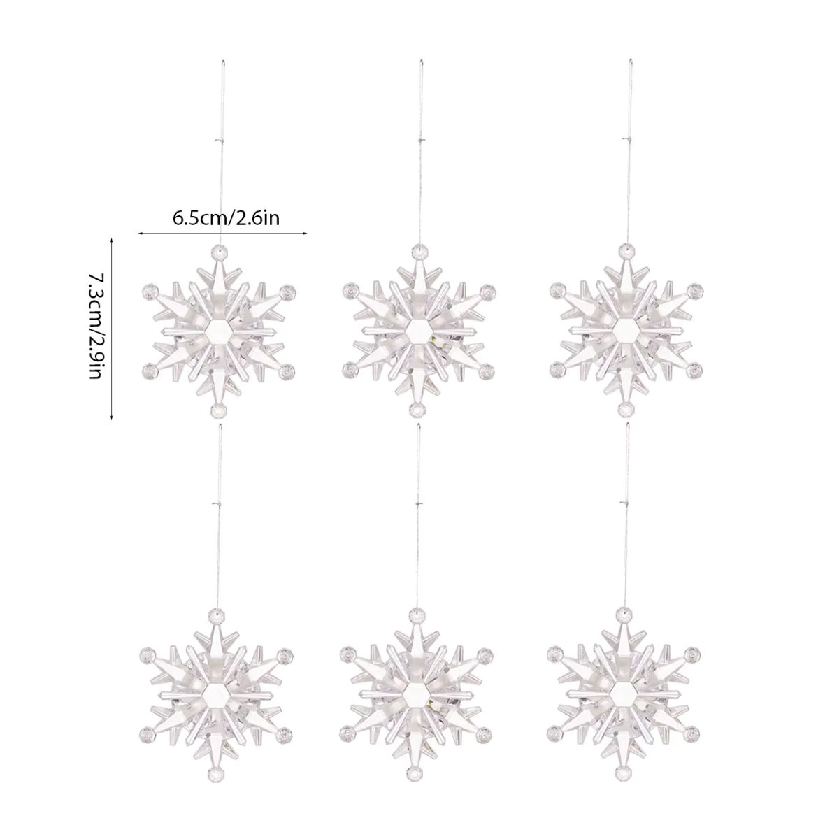 6er Set WakaParty Weihnachts Schneeflocken Ornamente aus transparentem Acryl zum Aufhängen für den Weihnachtsbaum - Bild 2