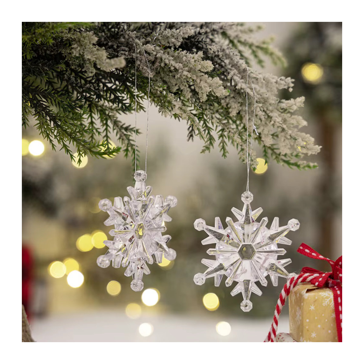6er Set WakaParty Weihnachts Schneeflocken Ornamente aus transparentem Acryl zum Aufhängen für den Weihnachtsbaum - Bild 3
