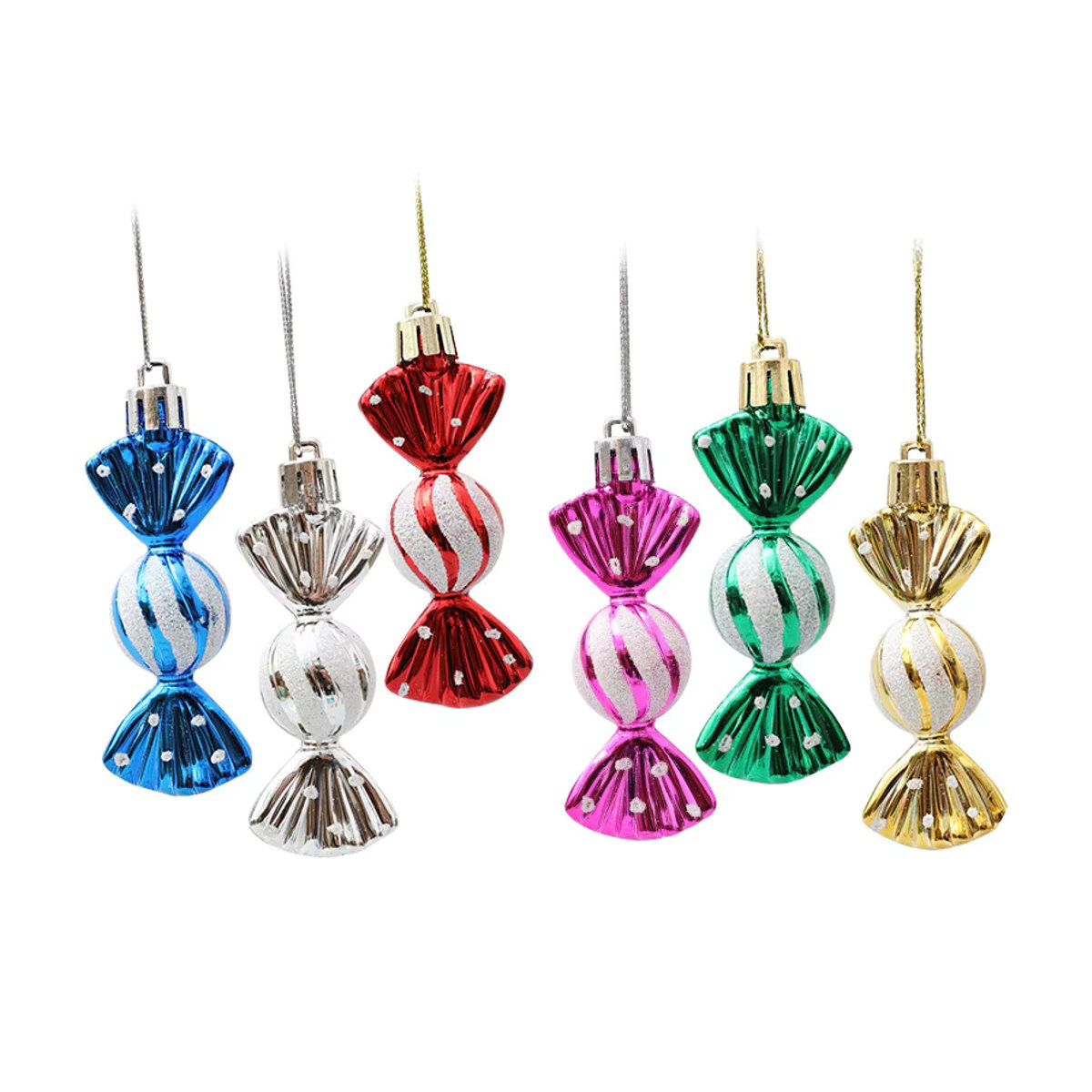 6er Set Weihnachtsanhänger mit Süßigkeiten-Motiv aus Kunststoff in Multicolor für den Weihnachtsbaum - Bild 2
