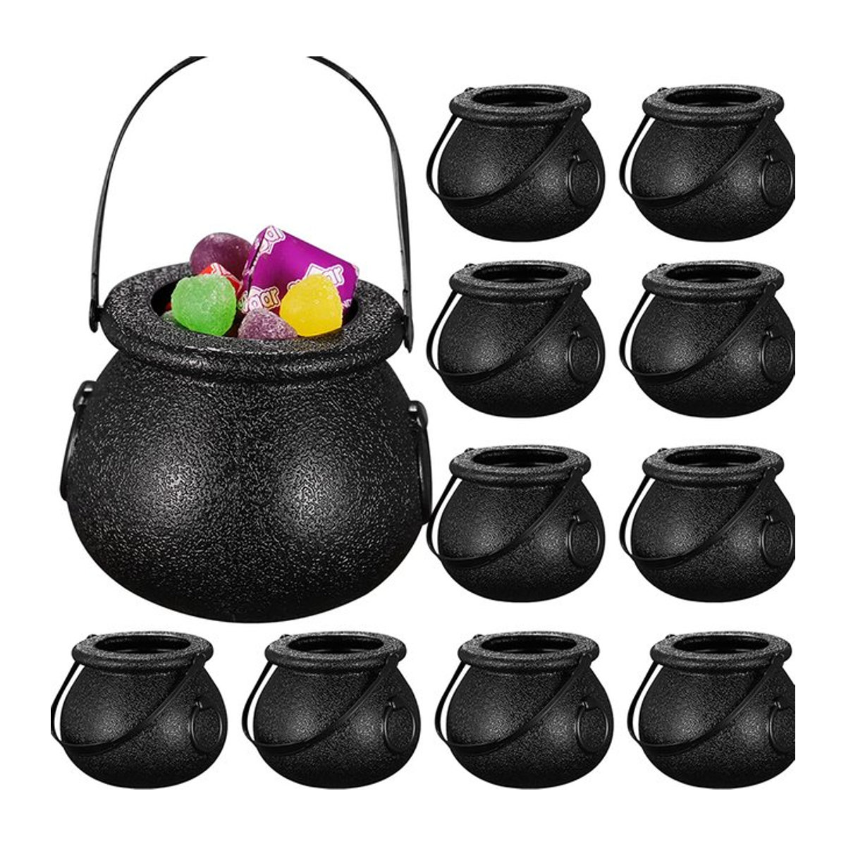 6er Set YONGSNOW Halloween Hexenkessel aus Glas in Schwarz als Süßigkeitenbehälter und Deko für Kinder und Partys - Bild 1