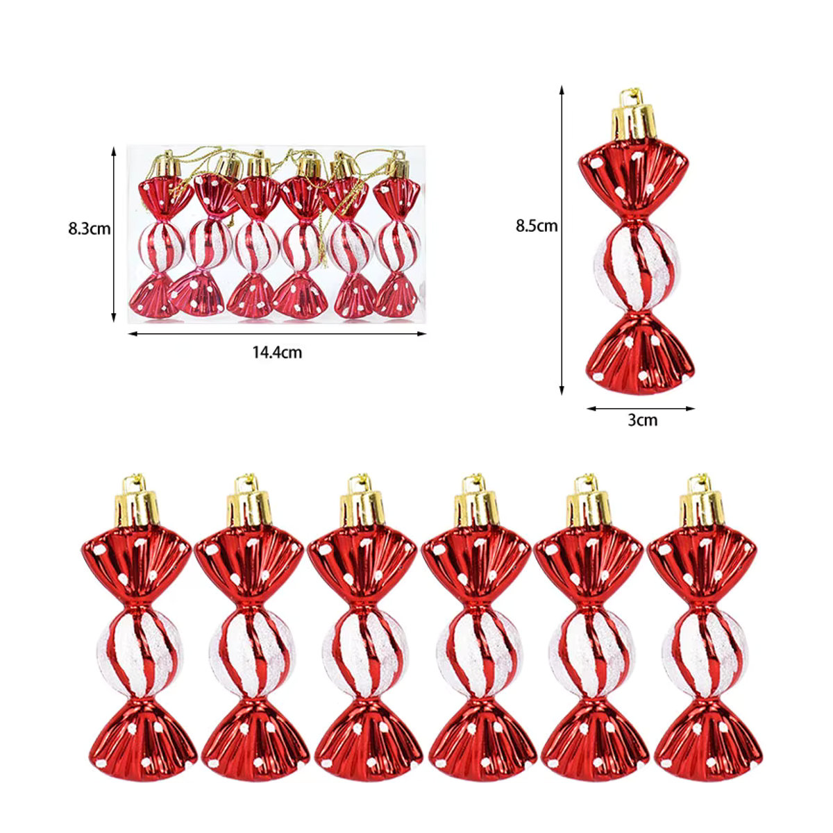 6er Set ZQNYCY Candy Cane Weihnachtsornamente aus Kunststoff in Mehrfarbig als Hängeornamente für den Weihnachtsbaum - Bild 4