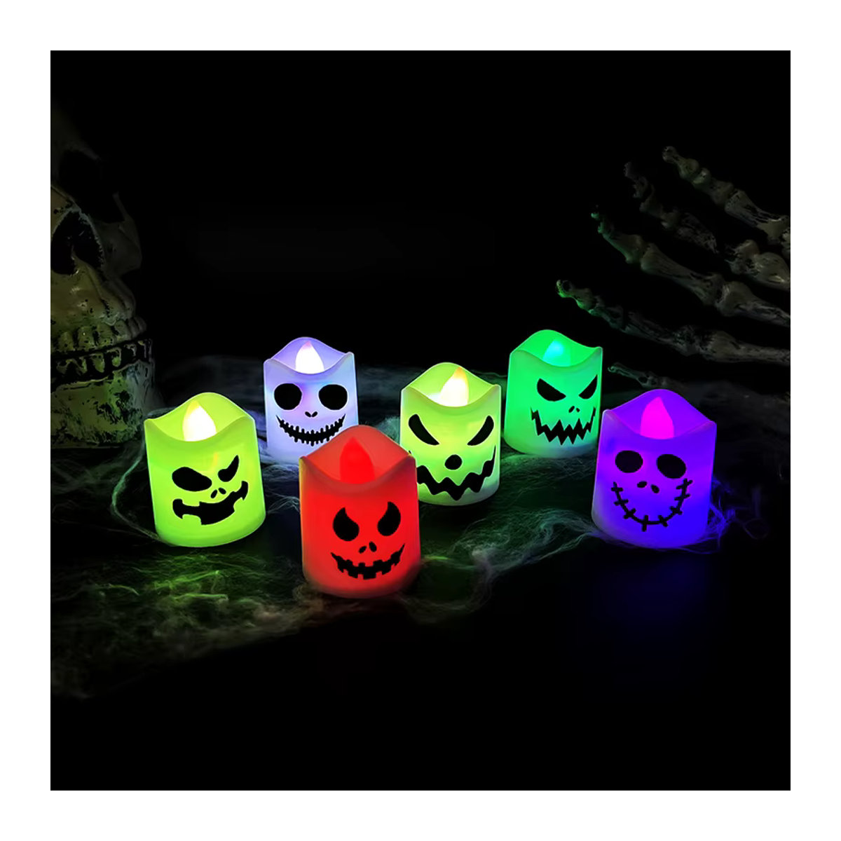 6er Set ZQNYCY Halloween LED Teelichter in Geist-Form, weiße Kunststoff-Geister mit Flackereffekt für die Party-Dekoration - Bild 2
