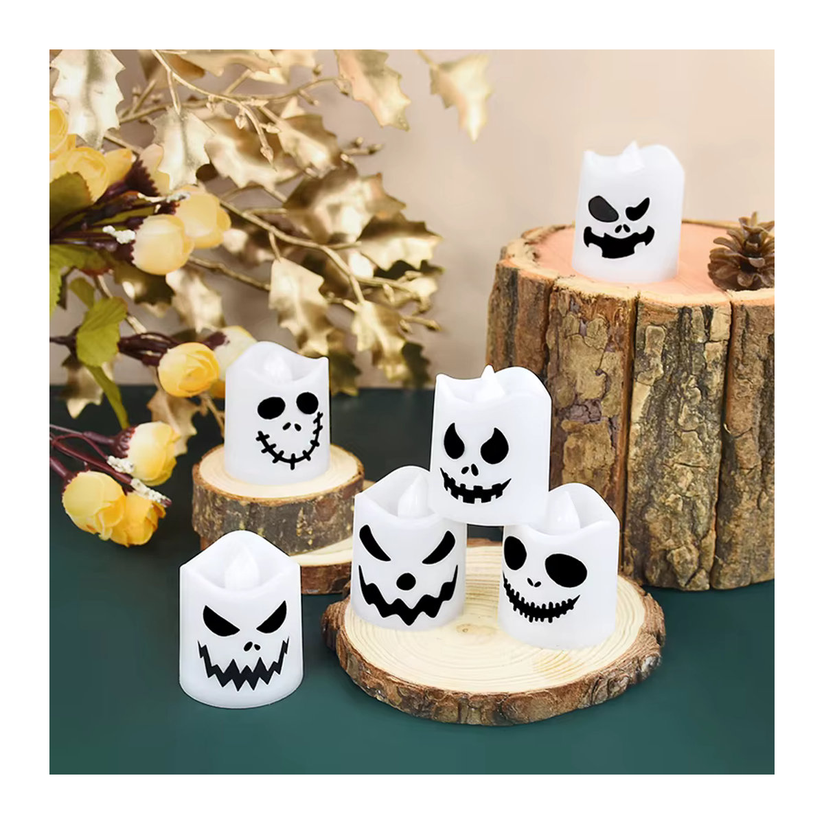 6er Set ZQNYCY Halloween LED Teelichter in Geist-Form, weiße Kunststoff-Geister mit Flackereffekt für die Party-Dekoration - Bild 3